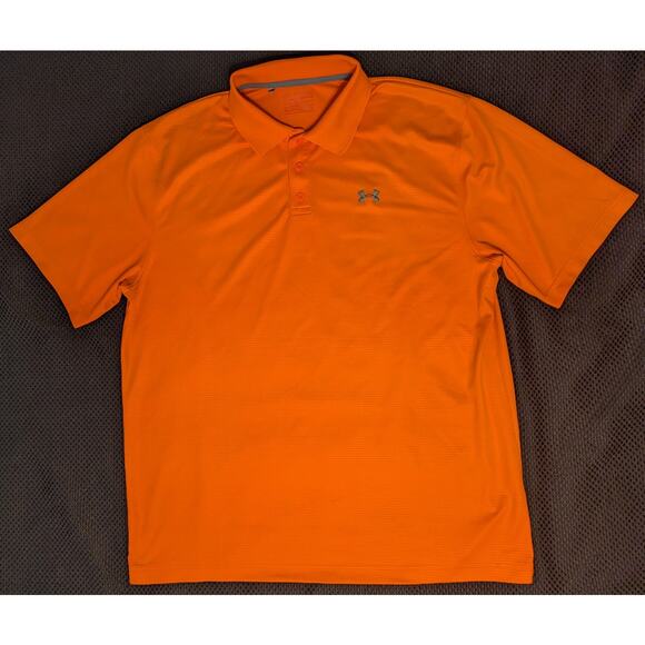 Under Armour Polo Shirt Mens XL Orange Loose Fit Golf Athletic Performance Logo - Picture 2 of 7